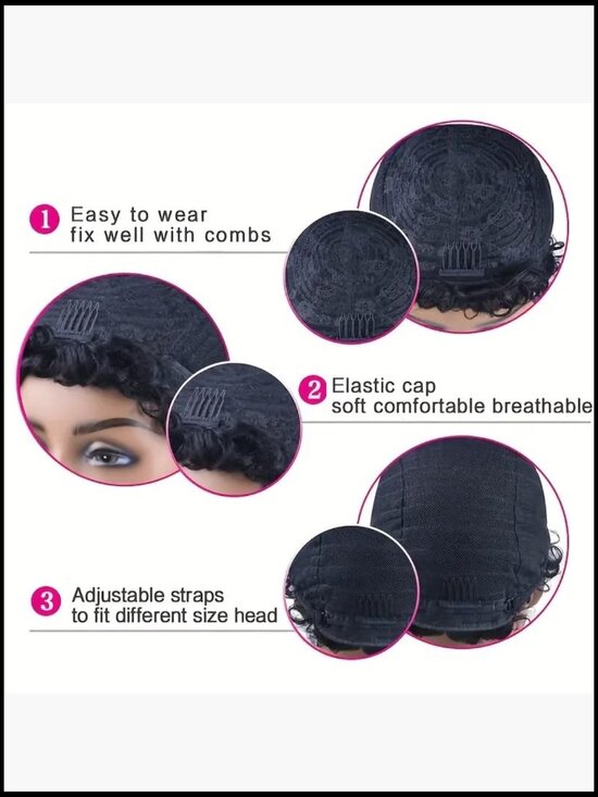 Short Curly Pixie Cut Wig 100% Human Hair Glueless Layered with Bangs